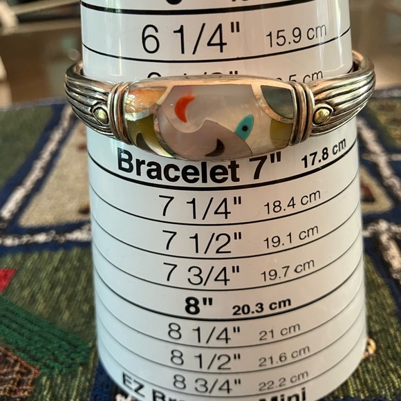 Eric Grossbardt 18K Sterling Kick Cuff Picasso Style Inlay Bangle Bracelet - Picture 4 of 11